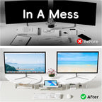 Dual Monitor Stand Riser, Wing-Shaped Sturdy Desktop Wood Stand for 2 Monitors, White Riser for Laptop, PC, Computer