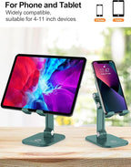 OCYCLONE Phone Stand, Adjustable Height and Angle Foldable Cell Phone Stand Holder for Desk, Taller iPhone Stand Compatible with 4.7"-13" Smartphones iPad Tablet, Green