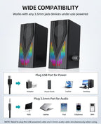 Computer Speakers with 6 Colorful RGB Lights,USB Powered 3.5mm Aux with Loud Stereo Sound,Headphone-in for Desktop,PC/Laptop/Tablet Phone