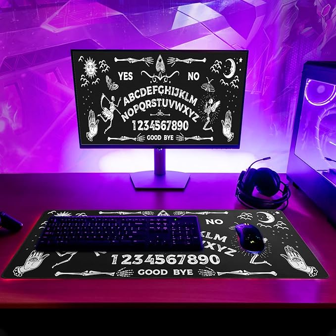 Mysterious Spirit Goth Gaming Mouse Pad 31.5x11.8 Inch Large Desk Mat Black Extended Pads Big Mousepad Non-Slip Rubber Base Keyboard Mat with Stitched Edges for Gaming Laptop Computer PC Desktop