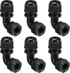 LeMotech M20 Cable Gland, 90 Degree Adjustable 9-14mm Strain Relief, Cord Connectors Nylon Joints with Gaskets, 6 Pcs, Black
