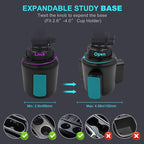 Cup Holder Car Tablet Mount, 360° Adjustable 2-Arm Stand Holder for iPad Pro 12.9/11/10.5/9.7/Air/Mini 6/5/4, Samsung Galaxy Tab/Z Fold 6/5, Amazon Fire HD, iPhone 16/15/14/Pro, 4.7-12.9" Tab & Phone