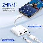 [Apple MFi Certified] 2-in-1 Charging & Audio Adapter for iPhone, Lightning to 3.5mm Headphone Jack Dongle Splitter, Supports Hi-Res Lossless Sound, Compatible with iPhone 14/13/12/11/XS/XR/8/7 3Pack
