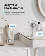 Gaiatop Mini Portable Fan, Small and Powerful, Cute Design 3 Speed Personal Handheld fan and Desktop with Base, Lightweight USB Rechargeable for Travel Lash Makeup Girl Women Summer Gift White