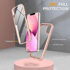 Miracase Compatible with iPhone 13 case 6.1 inch, [Glass Instead Plastic] with Built-in 9H Tempered Glass Screen Protector for iPhone 13,2023 Upgrade Full-Body Glass Clear Case,Crystal Pink