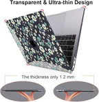 for MacBook Air 13 inch Case 2021 2020 2019 2018 Release M1 A2337 A2179 A1932, Pritned Pattern Plastic Hard Case Cover for MacBook Air 13 M1 with Retina Display Touch ID, Small Green Flowers