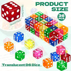 36 Piece 19 mm Casino Style Craps Dice Sets Acrylic and Translucent D6 Dice, Square W/Rounded Edge for Casino, Craps, Table Games and Board Games(Fresh Color)