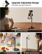 DIMONCOAT Phone Stand for Desk, Angle Height Adjustable Phone Holder for Desk, Aluminum Alloy Universal iPhone Holder, Retractable Cell Phone Stand Recording Office for iPhone 16 15 Pro Max Plus