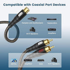EMK RCA Splitter 2 Male to Female Extension Cable Dual Shielding Gold Plated Nylon Braided RCA Splitter 1 Female to 2 Male Cord Adapter Black/1ft/30CM