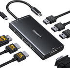 ABIWAZY USB C Docking Station Dual Monitor for HP Dell Lenovo Thinkpad Surface, 8 in 1 Computer Multiple Monitor Hub Adapter to Dual 4K HDMI,DisplayPort,VGA, 00W PD,3 USB for Windows Laptops(Black)