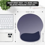 ITNRSIIET Ergonomic Mouse Pad with Wider Memory Foam Wrist Rest +17% - Curved Cushion Reduces Pressure 20%, Pain Relief, Non-Slip, Smooth, Cute Colors, 9.85 x 9 in, Gray Blue Gradient