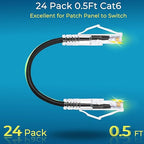 Rapink Patch Cables Cat6/ Cat6a 0.5ft (24 Pack) Slim, Cat6a Ethernet Patch Cable 10G Support, Snagless Cat 6 Patch Cable for Patch Panel to Switch, Flexiable Cat6 Ethernet Cable Black