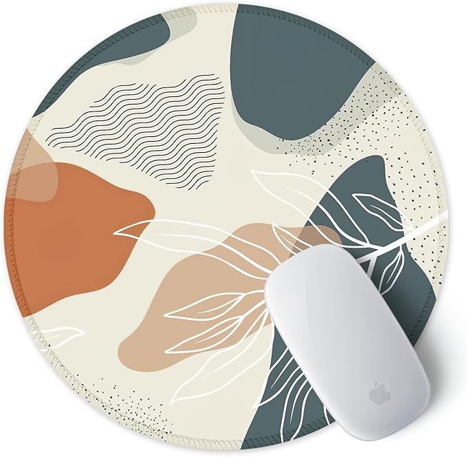 ITNRSIIET Round Mouse Pad with Stitched Edge Premium-Textured Waterproof Non-Slip Rubber Base Desktop Protection Mat Diameter 8.7 inches, Abstract Leaf