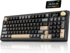RedThunder K95 Wireless Mechanical Keyboard, TFT Screen & Knob, Tri-Mode BT5.0/2.4GHz/USB-C Hot Swappable Custom, Pre-lubed Linear Pink Switches, Gasket Structure, RGB Gaming Keyboard, Black-Gold