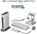 Plugable USB C Docking Station Dual Monitor, 11-in-1, USB4 40G 100W Laptop Charging Dock for Windows and Thunderbolt, 4K HDMI 2.1 upto 120Hz, 2.5Gbps Ethernet, SD Reader, 20W USB-C Charging Driverless