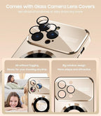 Magnetic for iPhone 16 Pro Case, Compatible with MagSafe, Built-in Camera Lens Protector, Logo View, Military Grade Drop Protection Phone Cover, Desert Titanium