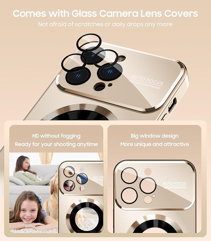 Magnetic for iPhone 14 Pro Max Case, Compatible with MagSafe, Built-in Camera Lens Protector, Logo View, Military Grade Drop Proof Phone Case Cover, Desert Titanium