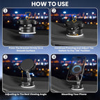 Upgraded 360° Adjustable Vacuum Magnetic Phone Holder, Vacuum Suction Magnetic Phone Mount with Clamp Foldable Phone Holder for Car/Gym/Mirror/Smooth Surface, Suitable with All Smartphones (Black)