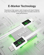Belkin USB C to USB C Cable 2-Pack, 6.6ft, 240W - Type C Charger, iPhone Charger Cord, Soft, Braided, Flexible for iPhone 17, Galaxy S25, Pixel 10, MacBook, Chromebook, iPad Pro, Switch – White
