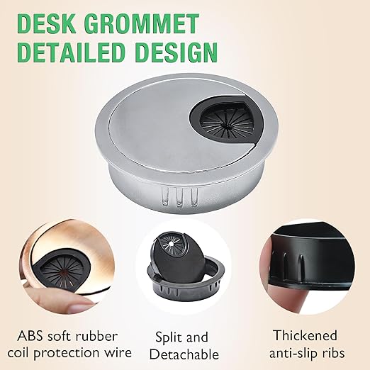 1 Pcs Desk Grommet 2-1/16" / 53 mm, Desk Cord Hole Cover, Cable Grommet Metal Zinc Alloy Materilal, Desk Hole Grommet for Home & Office Pc, Detachable Cable Cord Organizer-Brushed Silver