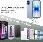 Matte Privacy Screen Protector for iPhone 17, iPhone 16 Pro 6.3-Inch, Auto Dust Removal, 9H Anti-Spy Tempered Glass Film, Full Cover, Anti-Fingerprint, Easy Installation, 2 Pack