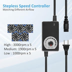 120mmx5 600mm Adjustable Computer PC Vent Fans 3V-12V Speed Controller for Flexible Arrange Rack Space Window Wall Cabinet Server Mining Rig Chicken Coop Exhaust Cooling