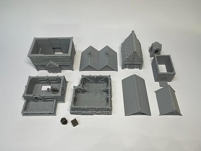 HAUTICO Tabletop Miniature Little Town Building Terrains for RPG War Games - 18mm Scale Scenery with Medieval Style, Dioramas Building Set, Paintable