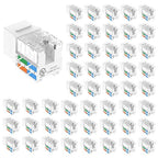 VCE Cat6 RJ45 Keystone Jacks UL Listed 50-Pack, Punch Down Ethernet Wall Jack 90-Degree Adapter in White with 1-Pack Wire Stripper Cutter