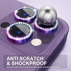 Choiche [3+1 for iPhone 14 Pro/iPhone 14 Pro Max Camera Lens Protector Bling, 9H Tempered Glass Camera Cover Screen Protector Metal Ring Decoration Accessories (Diamond-Colorful)