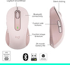 Logitech Wireless Mouse Signature M650- Small Hands, 2-Year Battery, Silent Clicks, Customizable Buttons, Bluetooth, PC/Mac/Chromebook - Rose, Right-Handed, Small-Medium
