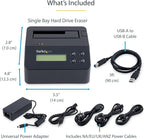 StarTech.com Single Bay SSD/HDD Hard Drive Eraser, 2.5/3.5" SATA, Hostless Standalone Secure Erase, Disk Sanitizer, Hardware Wiper Erasing Tool, 9 Modes, Printer Port, NIST/DOD, LCD, TAA (SDOCK1EU3P)