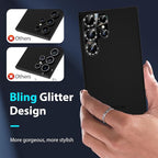 YWXTW Camera Lens Protector for Samsung Galaxy S24 Ultra, [Lithography Laser Gradient] [5X Strengthen] Bling Glitter Tempered Glass Screen Protector Metal Ring Camera Lens Cover (Titanium Black)