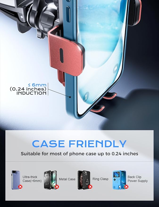 CHGeek Wireless Car Charger, 15W Fast Charging Auto Clamping Car Charger Phone Mount Phone Holder fit for iPhone 15 14 13 12 11 Pro Max Xs, Samsung Galaxy S25 Ultra S24 S23 S22, S21, S20, Red