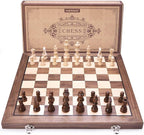 AMEROUS 15 Inches Magnetic Wooden Chess Set with 2 Extra Queens/Folding Board/Chess Pieces Storage Slots/Instructions, Portable Travel Chess Game for Beginner/Classic Board Game
