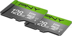 PNY 128GB Elite Class 10 U1 microSDXC Flash Memory Card - 100MB/s, Class 10, U1, Full HD, UHS-I, Micro SD (Pack of 2)