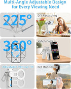 CloudValley Magnetic 4-in-1 Multifunctional Selfie Stick Tripod, Mini Portable Pocket Phone Stand with Detachable Remote, Compatible with MagSafe, for iPhone/Android, Travel Vlog, Live Stream, White