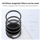 K&F Concept Clip On 67mm Variable ND2-32 Magnetic Phone Lens Filter Kit, Phone Clip with Magnetic Adapter Ring/Cold Shoe/Locking Knob, Neutral Density Filter for iPhone 16 15 Pro Max 14 13
