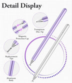 Stylus Pen for iPad, LUNTAK Stylus Pens for Apple/iPhone/Ipad pro/Mini/Air/Android/Microsoft/Surface All Capacitive Touch Screens Universal with 4 Replacement Tips (2 Pcs, Purple and Silver)