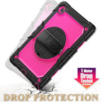 SEYMAC stock Case for Samsung Galaxy Tab A8 10.5'', Full-Body Drop Protection Case with Screen Protector Pencil Holder [360° Rotating Hand Strap] &Stand, Pink+Black