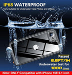 SPIDERCASE for iPhone 16e Case Waterproof,Built-in Screen & Camera Lens Protector[IP68 Underwater] Full Body Protection Phone Case for iPhone 16e 6.1'', Black/Clear