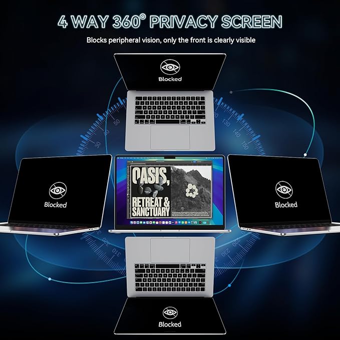 360° Privacy Screen for MacBook Air 13.6/13 Inch (2022-2025, M2, M3, M4), 4 Way Privacy Anti Glare Blue Light Filter Shield Film Anti Spy Laptop Protector for Mac 13.6In Computer