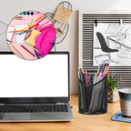 2 Pack Pen Holder Mesh Round Pencil Holder Desktop Organizer 3 Compartments, Black