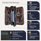 Luxorro Full Grain Leather Briefcase for Men, Top Choice Gifts for Men, Handcrafted Leather Laptop Bag with Multiple Compartments and Brass Hardware, Fits 15.6 Inch Laptop