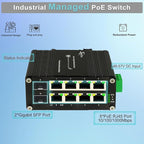 Industrial Managed 8 Port PoE Ethernet Switch with 2 SFP Slot, Gigabit Networking Switch with Web Management, Supporting Din-Rail, Black, XY-M2F8P