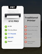 PRT Portable Printer Wireless for Travel, Inkless Bluetooth Compact Mobile Thermal Printer, Supports 8.5" X 11" US Letter, A4 A5, Compatible with iOS, Android, Laptop for Home Use, Office & Vehicles