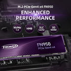FN950 1TB NVMe SSD M.2 2280 PCIe Gen4x4, Up to 5000MB/s, Internal Solid State Drive, Configure SLC Cache, Storage and Memory Expansion for PS5 Laptop Desktop