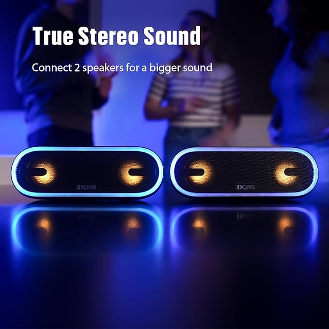 DOSS SoundBox Pro+ P300 Bluetooth Speaker with 40W Stereo Sound, Extra Bass, IPX6 Waterproof, TWS Pairing, Diverse Lights Show, 20H Playtime, Portable for Party, Camping, Beach - Purple