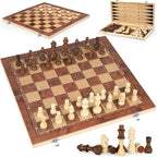 Chess Checkers Backgammon 3-in-1 Board Games Sets, Wooden Chess Set for Adults & Kids, 17.2" Lightweight Checkers Board Game,Strategy Backgammon Sets for Adults, Travel Chess Board Game Pieces Storage