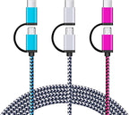 USB C Cable, SIXSIM 3Pack 6Ft 2 in 1 Cable Type C Charger Cable Nylon Braided USB A and Micro USB Cable for iPhone 16/16 Pro/16 Pro Max, Samsung Galaxy S24 S23 Ultra S22 S21 Plus, More Android Devices
