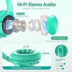 MIDOLA Bluetooth Headphones Over Ear 68H Playtime 6 EQ Wireless Headset with Microphone HiFi Stereo Foldable Lightweight Deep Bass for Travel Home Office Cellphone Cyan